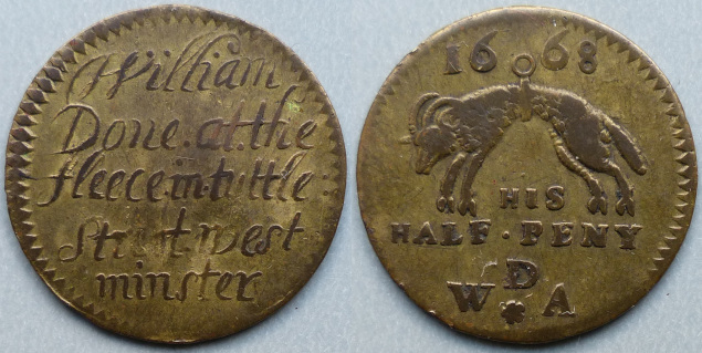 Tothill Street, William Done at the fleece 1668 halfpenny